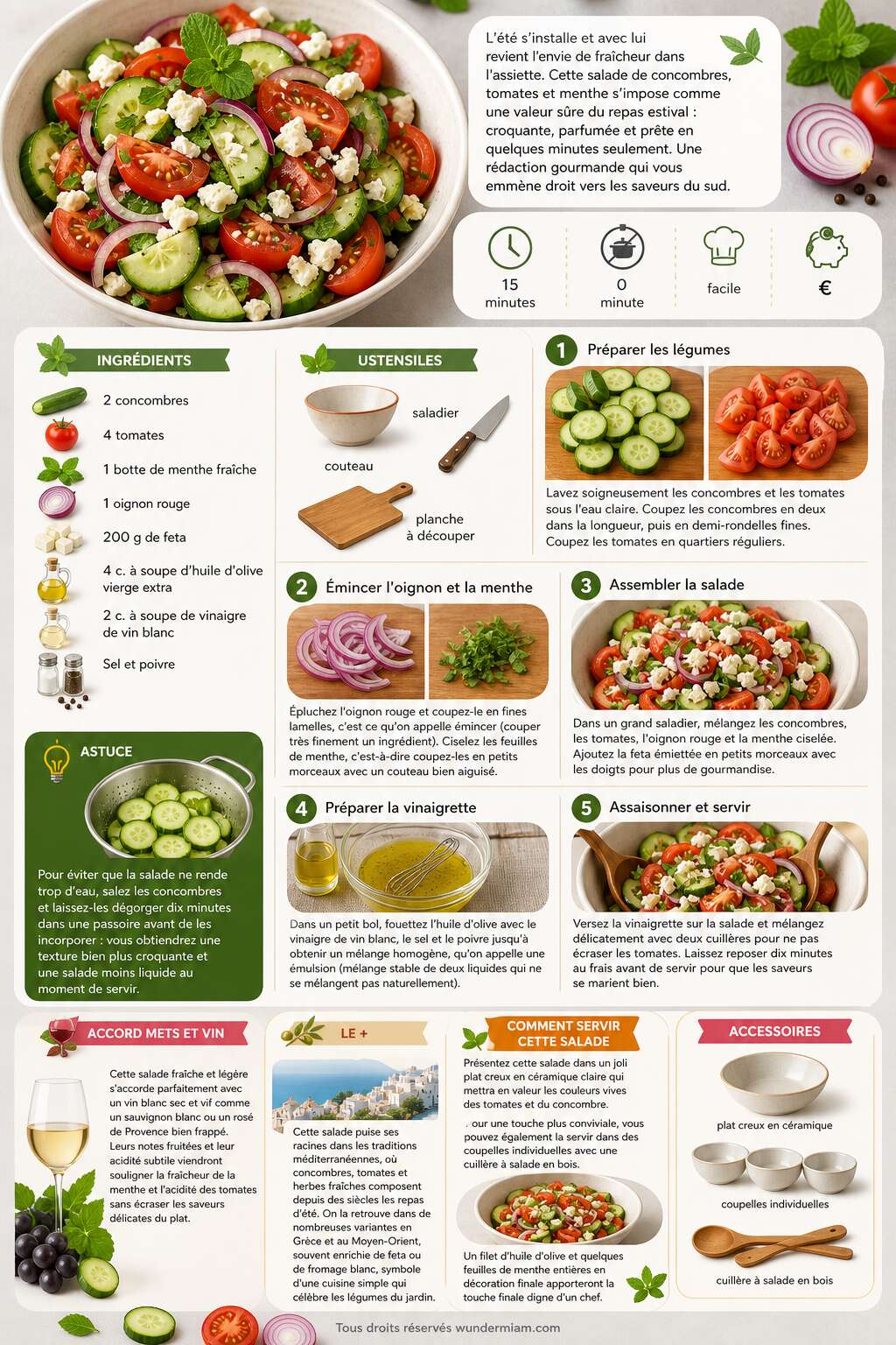 Fiche recette Recette de salade froide de concombres, tomates et menthe Fiche recette Recette de salade froide de concombres, tomates et menthe