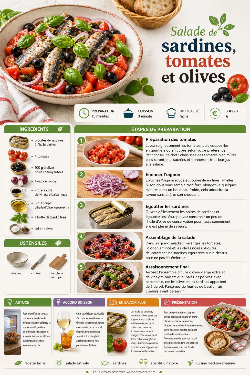 Fiche recette Recette facile de salade de sardines, tomates et olives