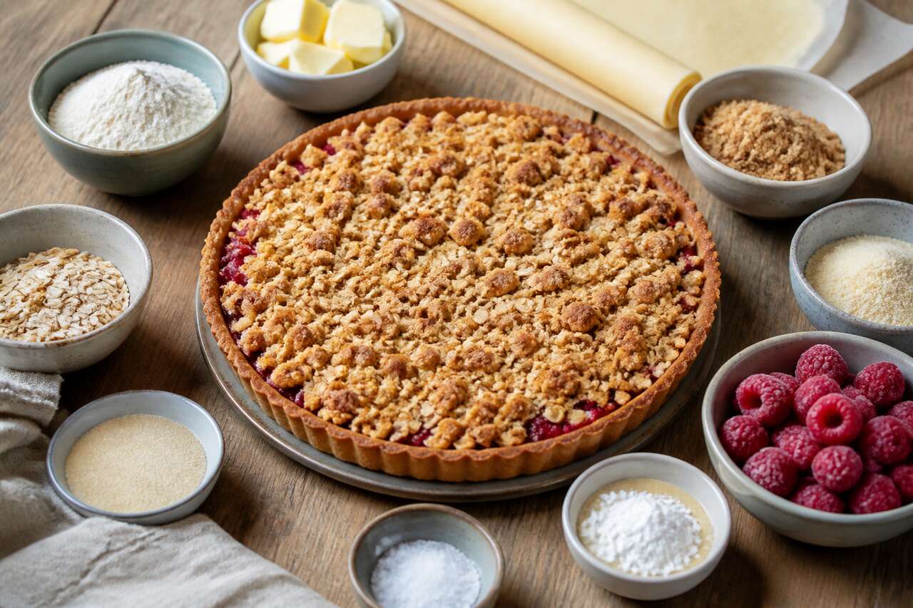 Recette de tarte aux framboises façon crumble