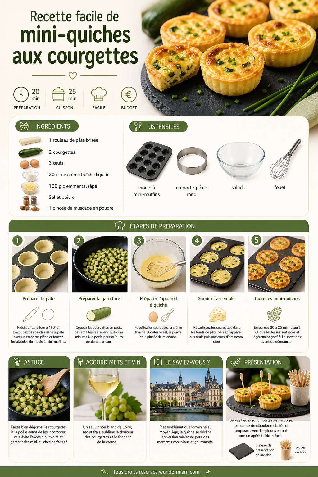 Fiche recette Recette facile de mini-quiches aux courgettes Fiche recette Recette facile de mini-quiches aux courgettes