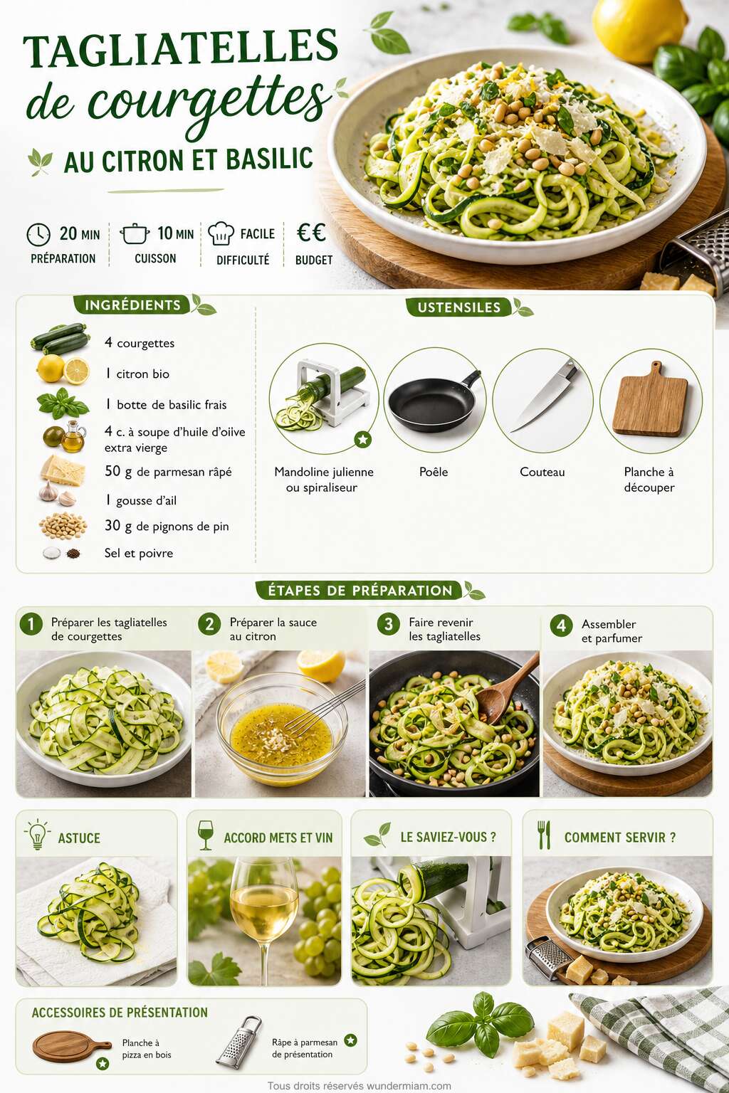 Fiche recette Recette de tagliatelles de courgettes au citron et basilic Fiche recette Recette de tagliatelles de courgettes au citron et basilic