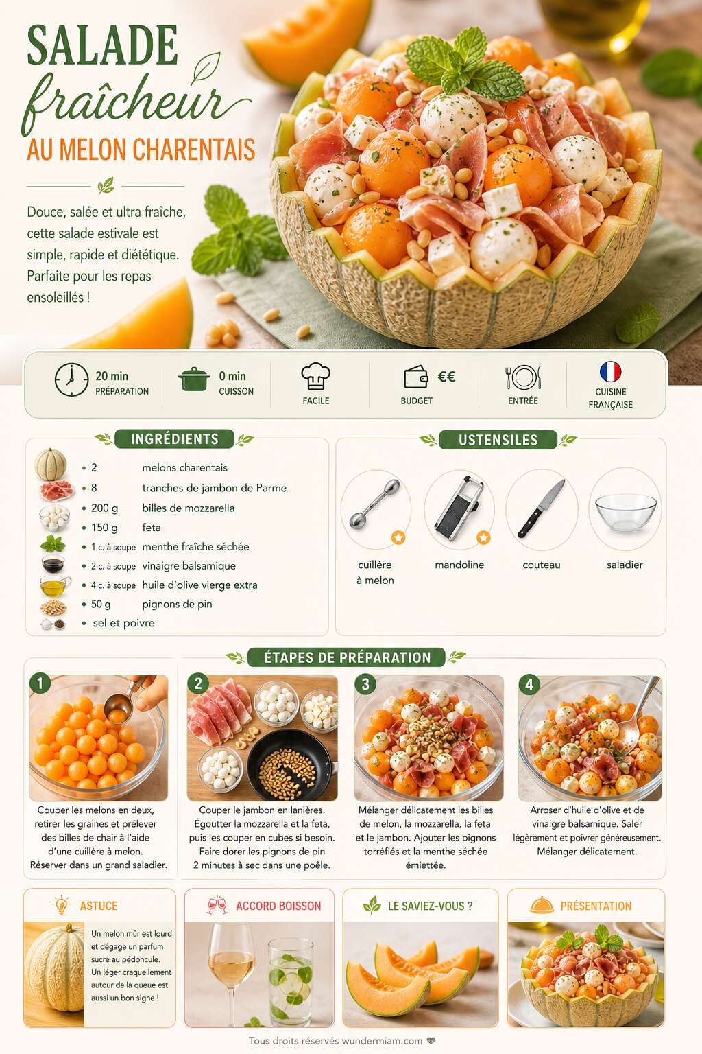 Fiche recette Recette de salade fra&icirc;cheur au melon charentais