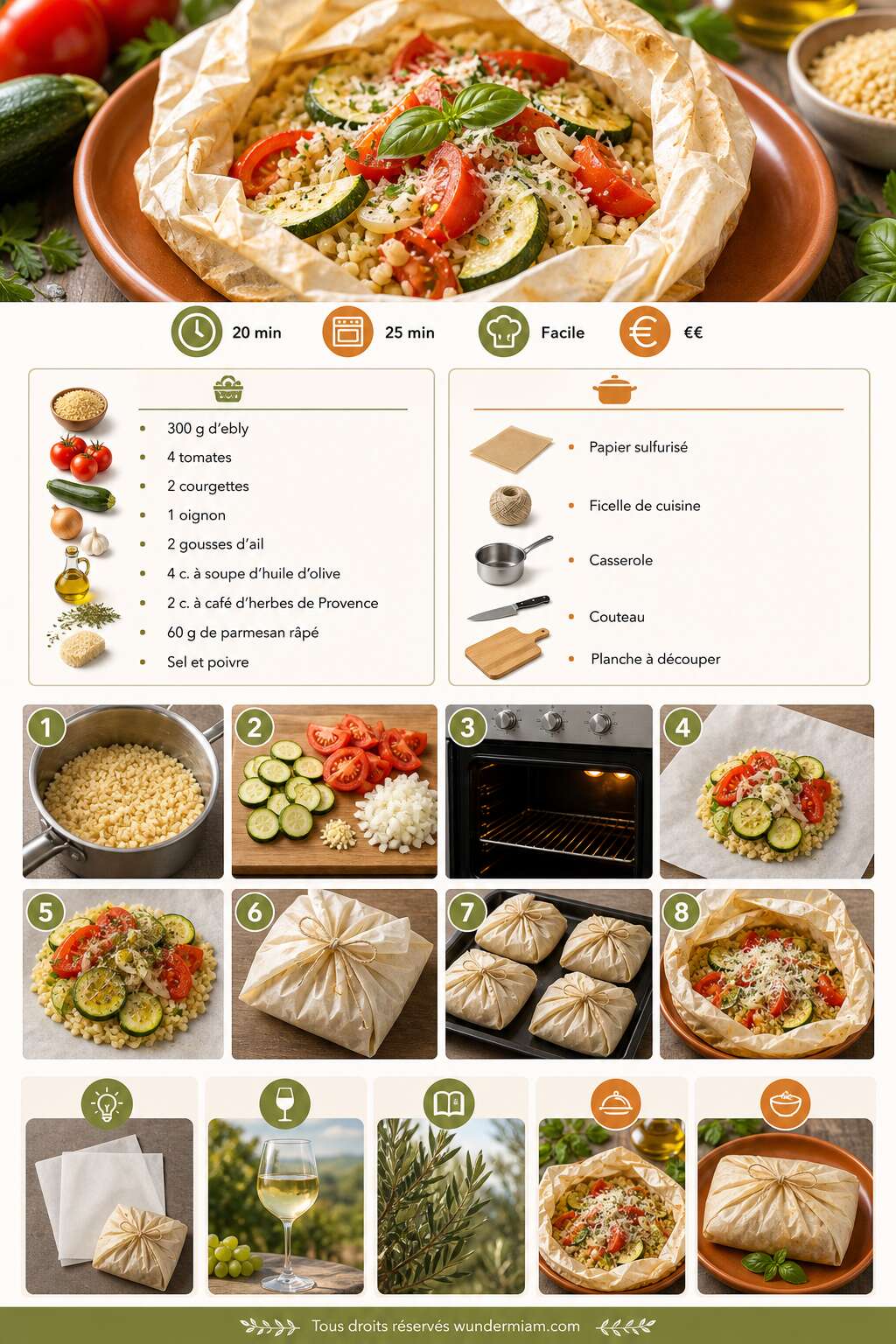 Fiche recette Papillotes d'Ebly aux tomates et aux courgettes : une recette légère et savoureuse Fiche recette Papillotes d'Ebly aux tomates et aux courgettes : une recette légère et savoureuse