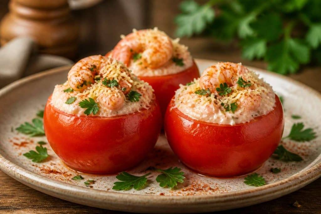 Recette de tomates farcies à la crème et aux crevettes de Léonie