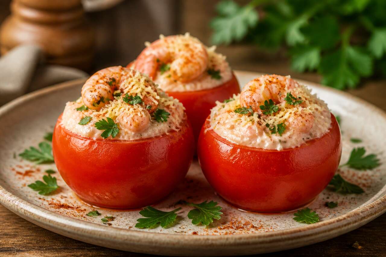 Recette de tomates farcies à la crème et aux crevettes de Léonie