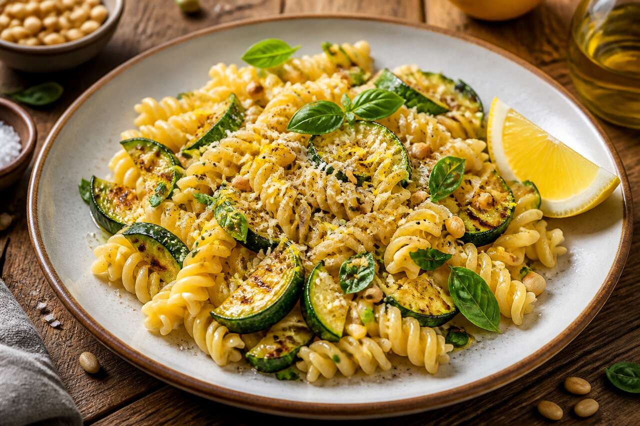 Recette de fusilli aux courgettes grillées et au citron