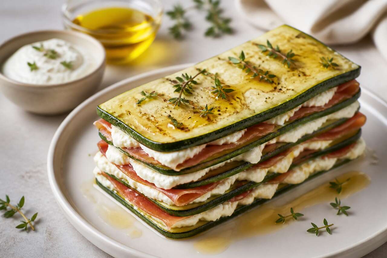 Recette du millefeuille de courgettes au chèvre et jambon de pays