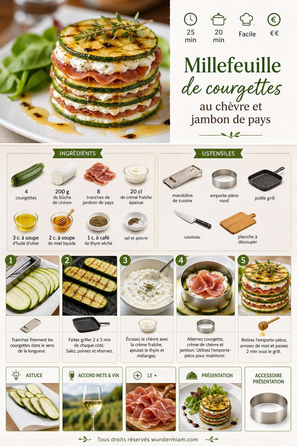 Fiche recette Recette du millefeuille de courgettes au ch&egrave;vre et jambon de pays
