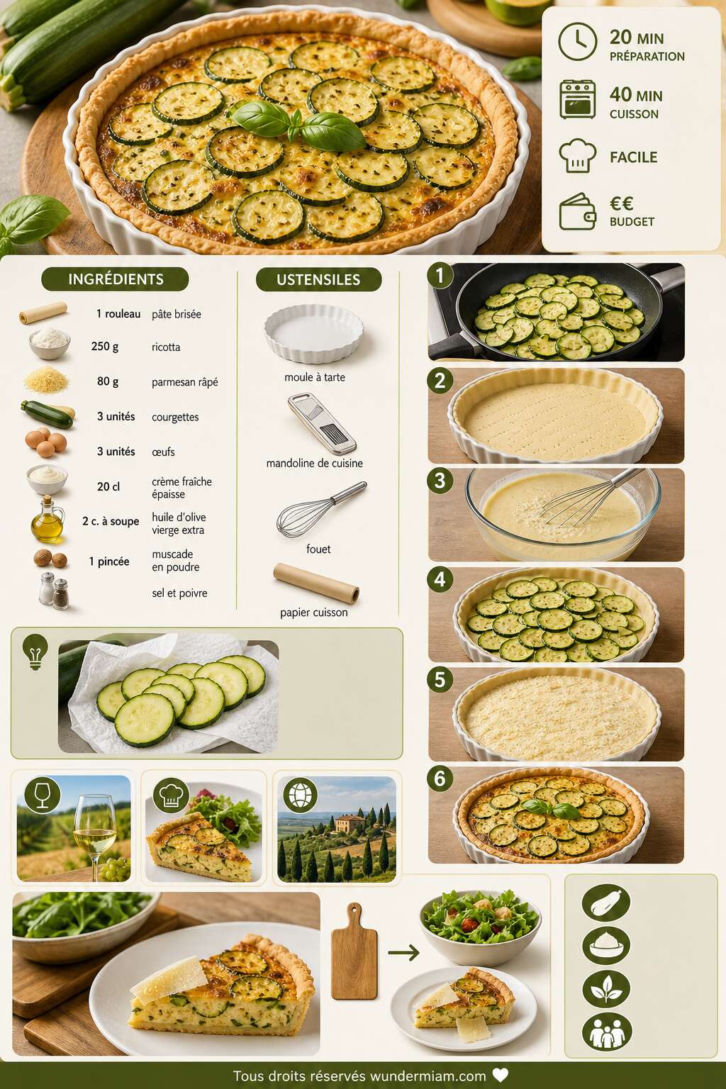 Fiche recette Recette de quiche aux courgettes, ricotta et parmesan Fiche recette Recette de quiche aux courgettes, ricotta et parmesan