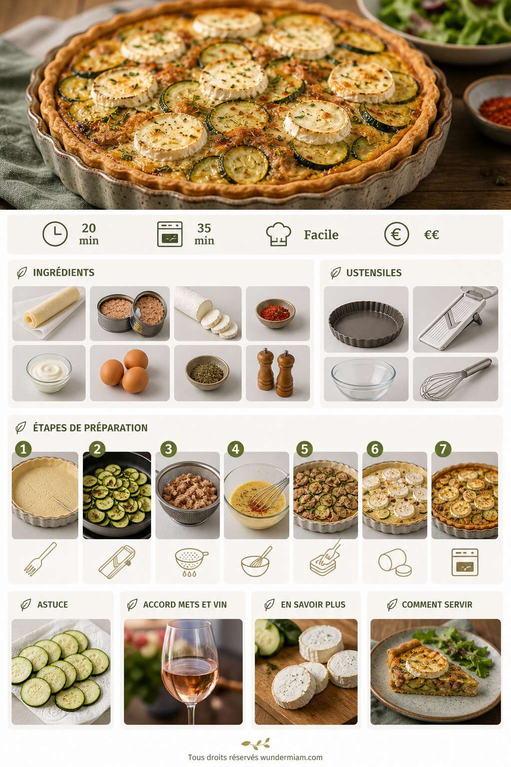 Fiche recette Recette de tarte pimentée aux courgettes, thon et chèvre Fiche recette Recette de tarte pimentée aux courgettes, thon et chèvre
