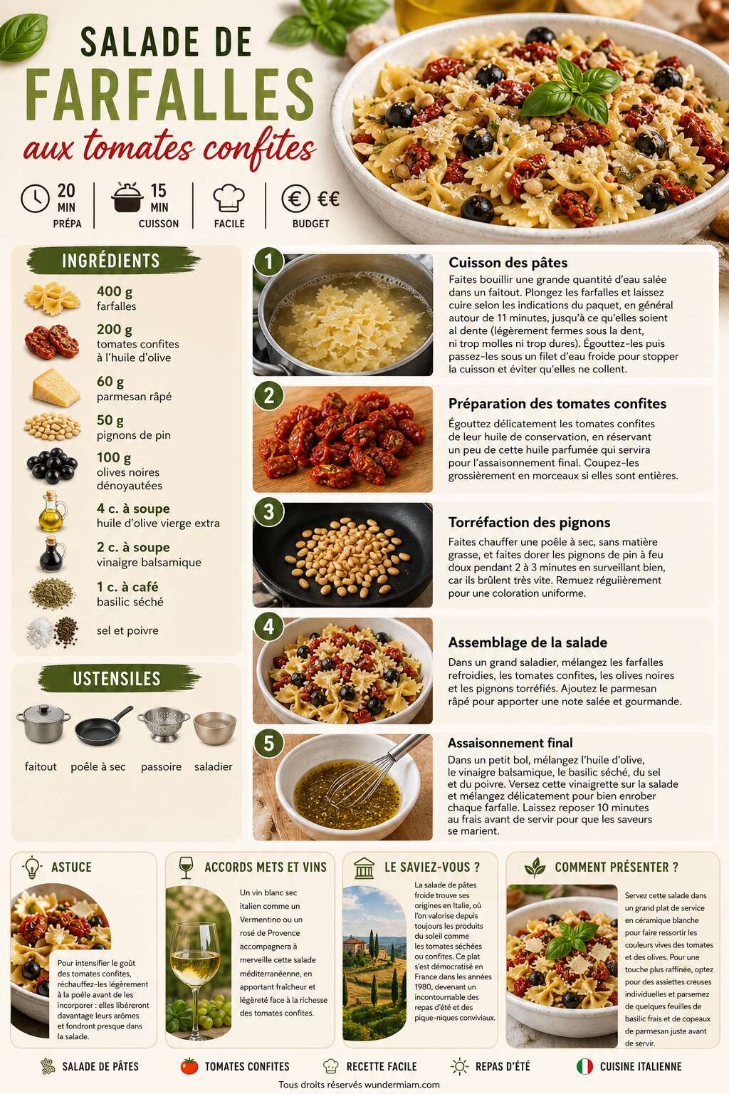 Fiche recette Recette de salade de farfalles aux tomates confites