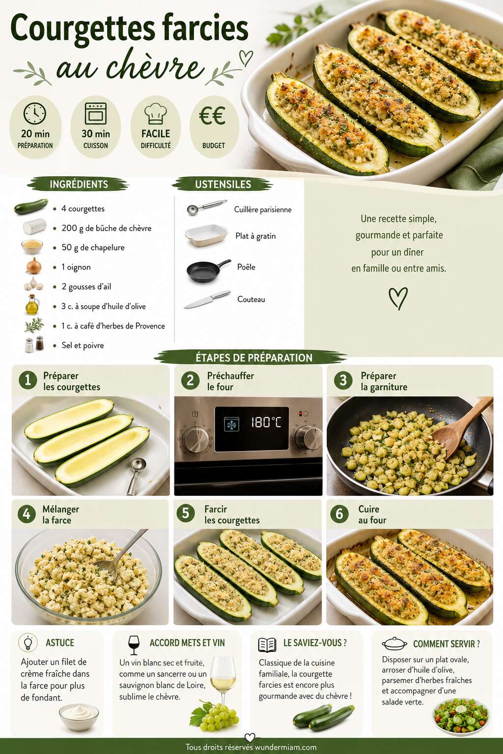 Fiche recette Recette facile de courgettes farcies au chèvre Fiche recette Recette facile de courgettes farcies au chèvre