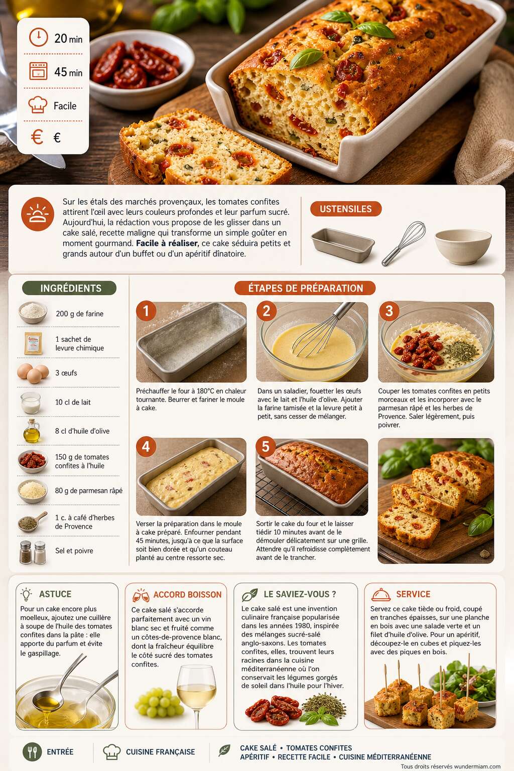 Fiche recette Recette facile de cake aux tomates confites Fiche recette Recette facile de cake aux tomates confites