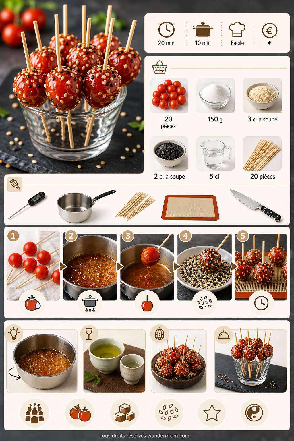Fiche recette Recette de tomates cerise en pics au caramel et au s&eacute;same