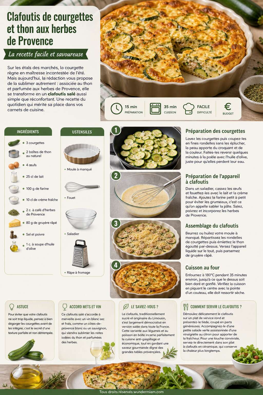 Fiche recette Clafoutis de courgettes et thon aux herbes de Provence : la recette facile et savoureuse