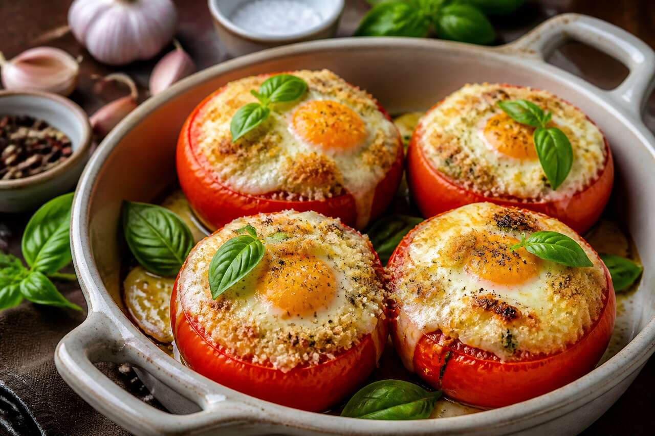 Recette de tomate farcie à la mozzarella et œuf