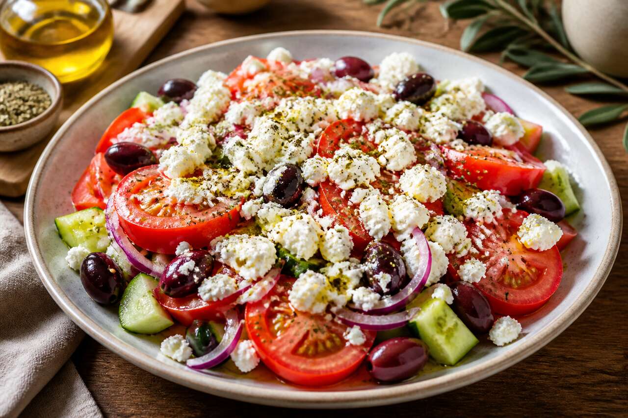 Salade de feta, tomates et oignons rouges : la recette fraîche et gourmande