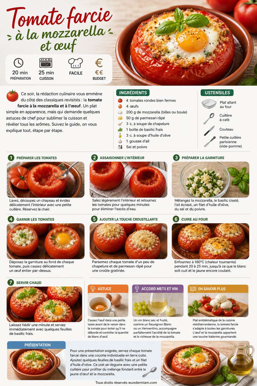 Fiche recette Recette de tomate farcie à la mozzarella et œuf Fiche recette Recette de tomate farcie à la mozzarella et œuf