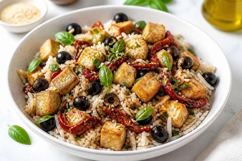 Salade de riz minceur au tofu, tomates et olives : une recette légère et savoureuse