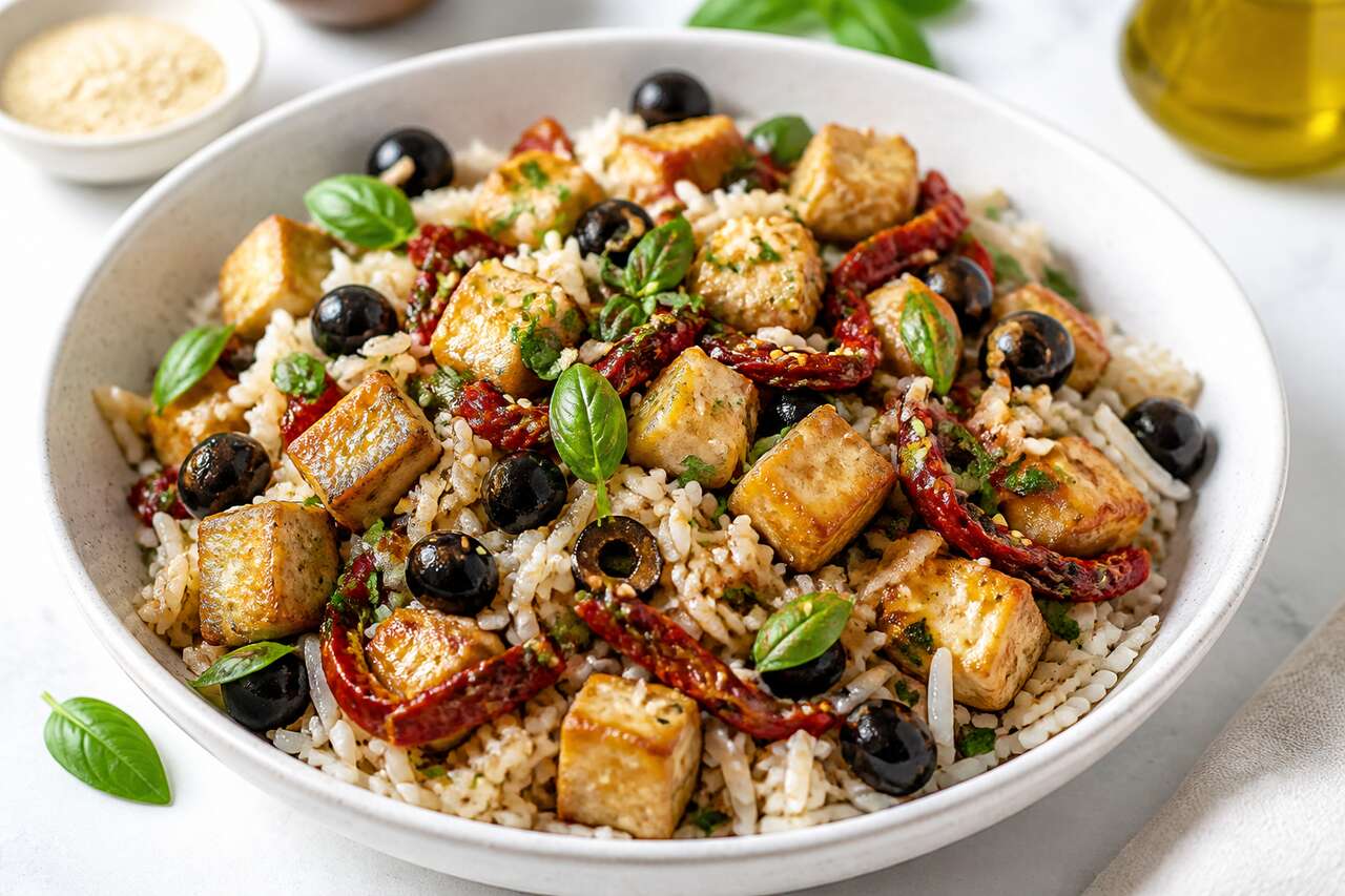 Salade de riz minceur au tofu, tomates et olives : une recette légère et savoureuse