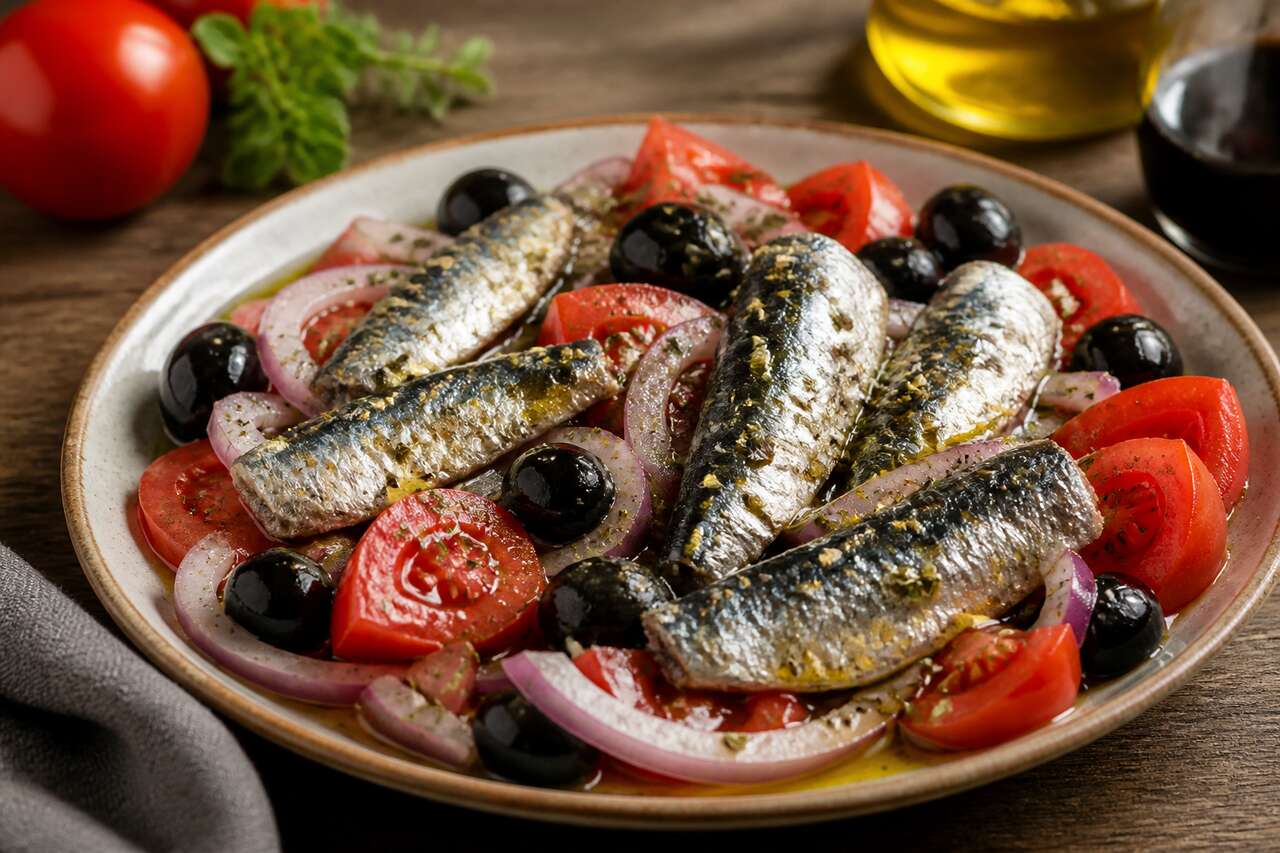 Recette facile de salade de sardines, olives et tomates
