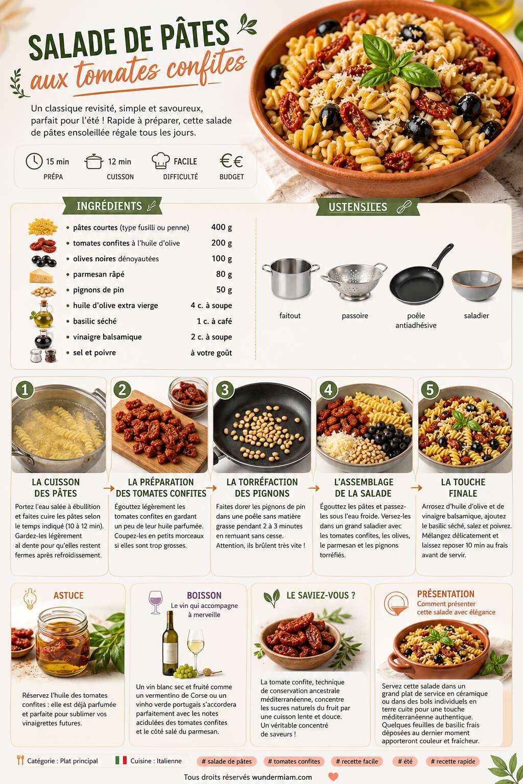 Fiche recette Recette facile de salade de p&acirc;tes aux tomates confites
