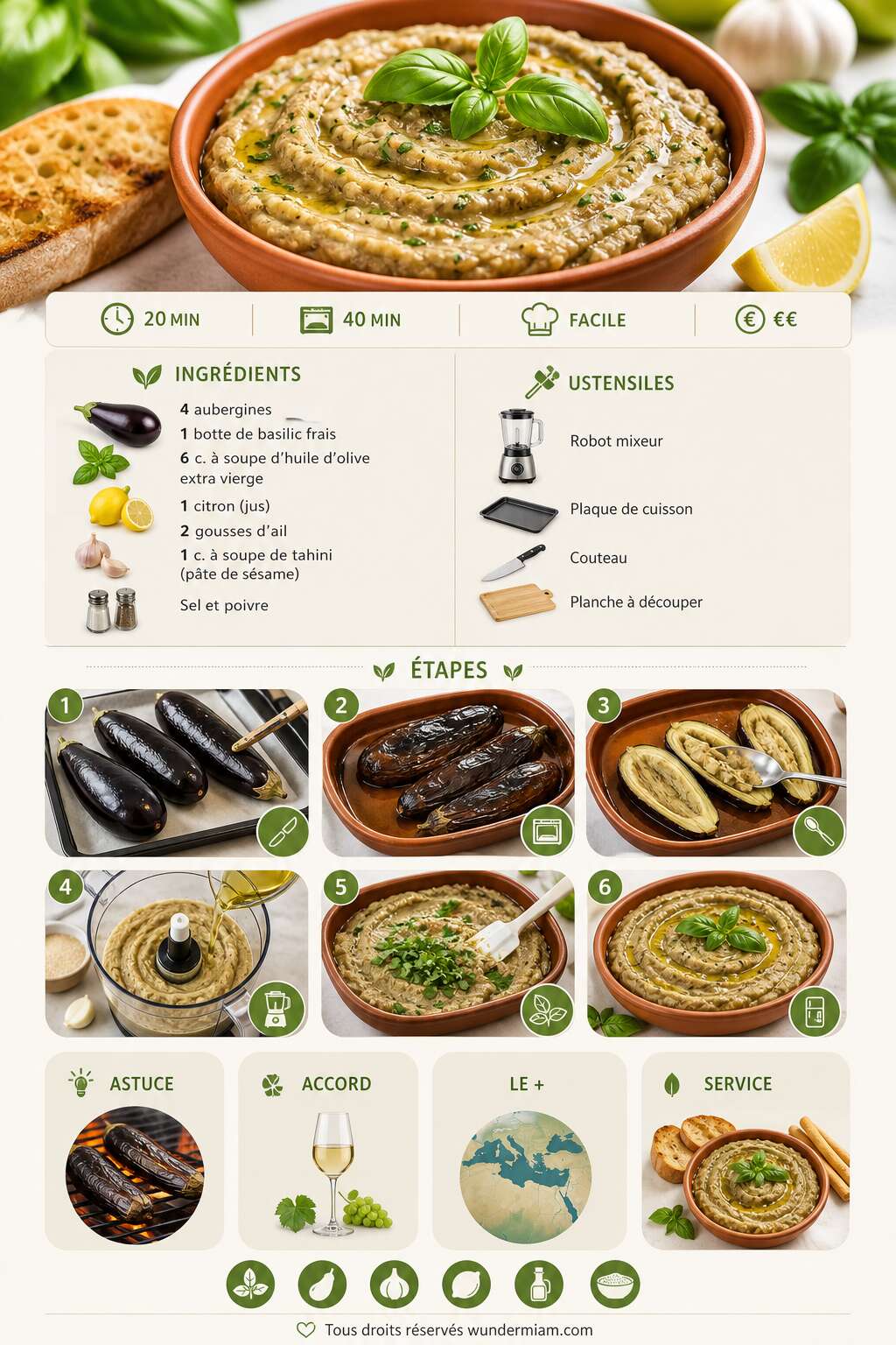Fiche recette Recette facile de caviar d'aubergines au basilic Fiche recette Recette facile de caviar d'aubergines au basilic