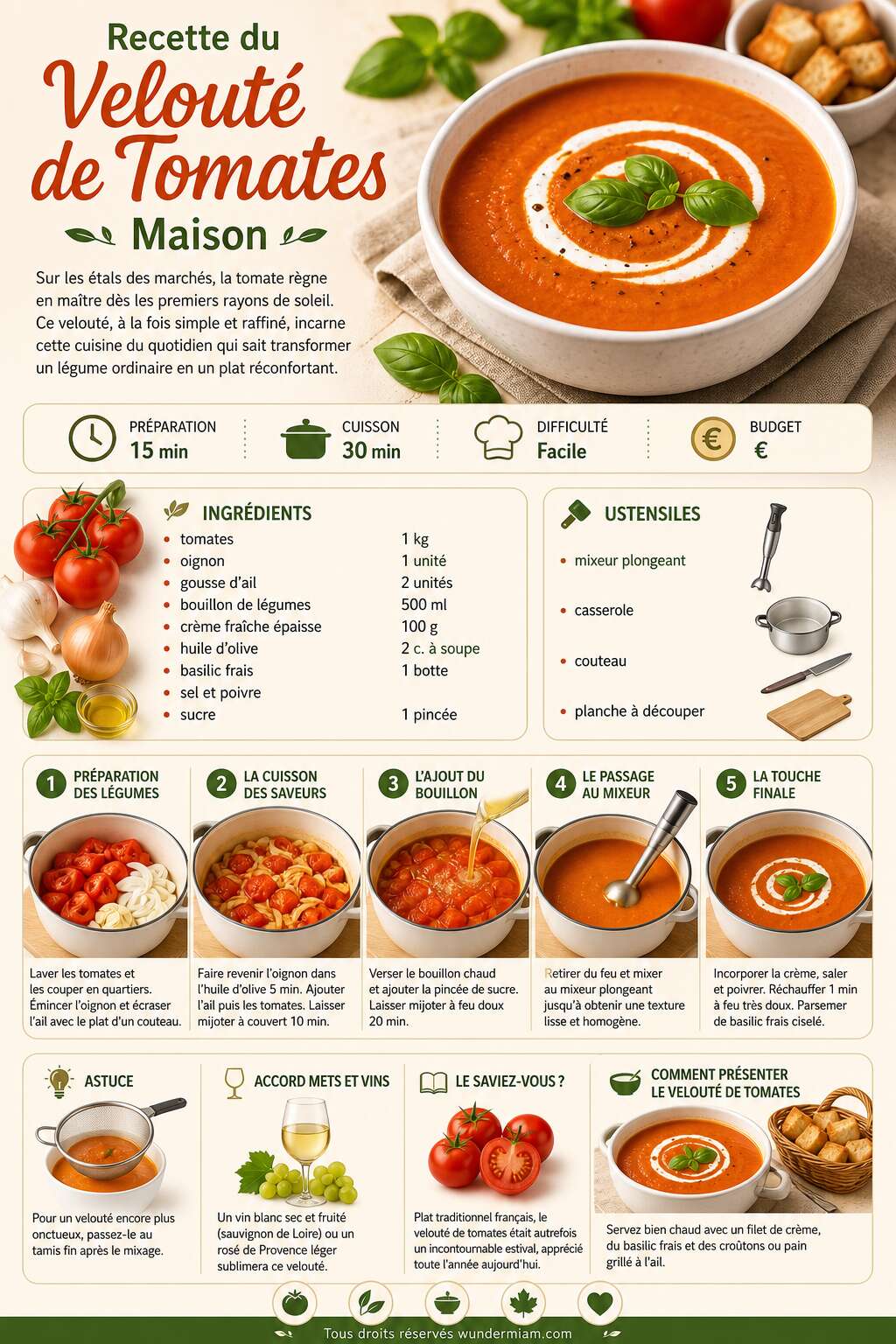 Fiche recette Recette du velouté de tomates maison Fiche recette Recette du velouté de tomates maison