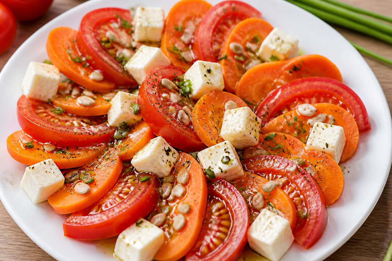 Recette de salade aux tomates, carottes et fromage allégé