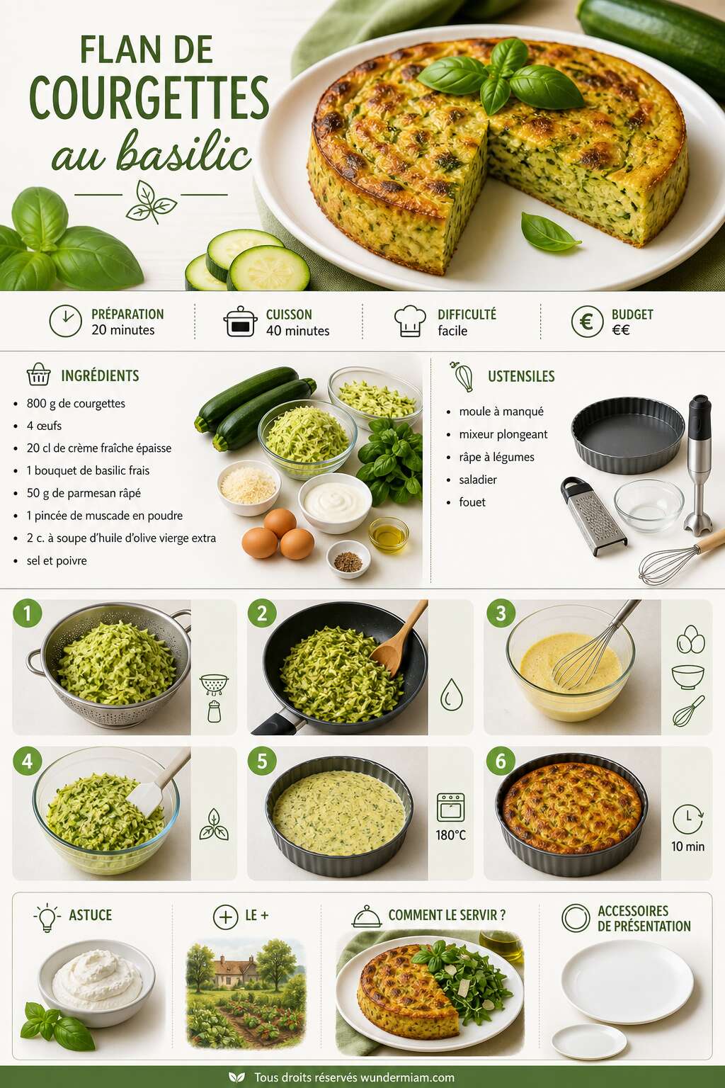 Fiche recette Recette du flan de courgettes au basilic Fiche recette Recette du flan de courgettes au basilic