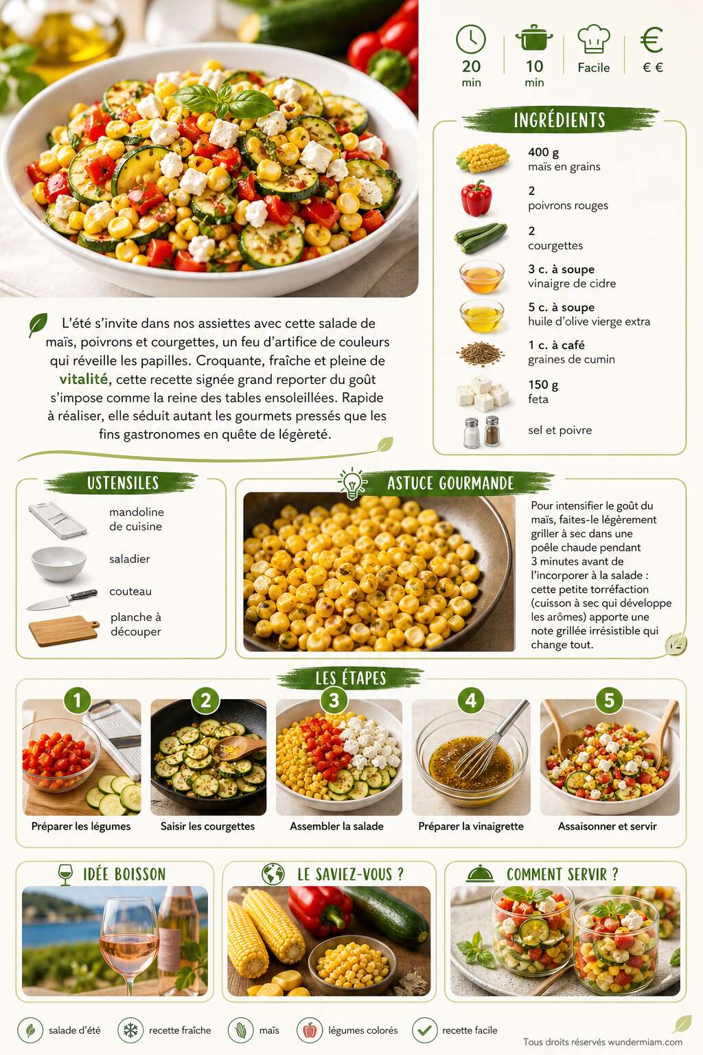 Fiche recette Recette de salade de ma&iuml;s, poivrons et courgettes : fra&icirc;che et color&eacute;e