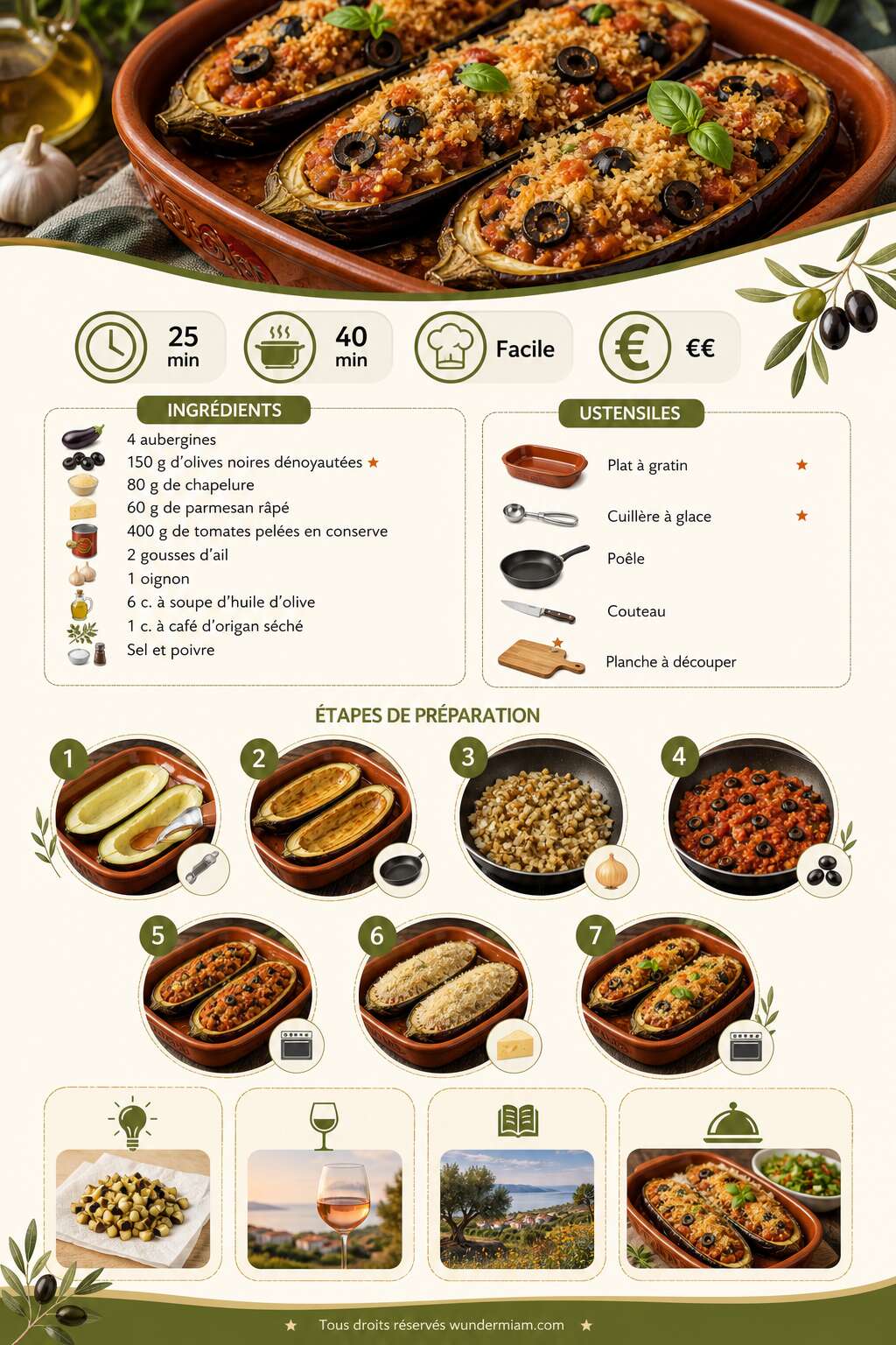 Fiche recette Recette d'aubergines farcies aux olives noires Fiche recette Recette d'aubergines farcies aux olives noires