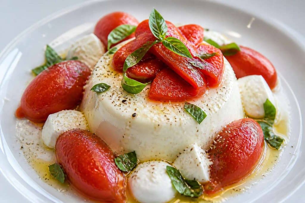 Recette de panna cotta de tomates, poivrons et crème de mozzarella