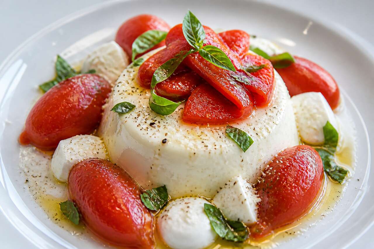 Recette de panna cotta de tomates, poivrons et crème de mozzarella