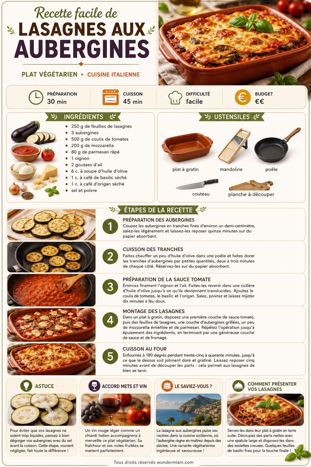 Fiche recette Recette facile de lasagnes aux aubergines Fiche recette Recette facile de lasagnes aux aubergines