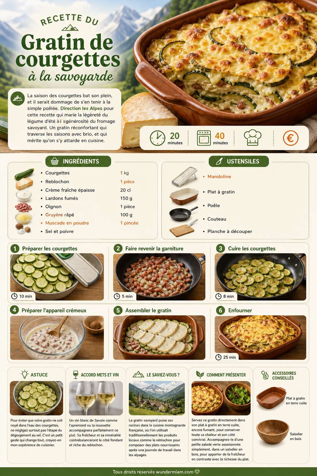 Fiche recette Recette du gratin de courgettes à la savoyarde Fiche recette Recette du gratin de courgettes à la savoyarde