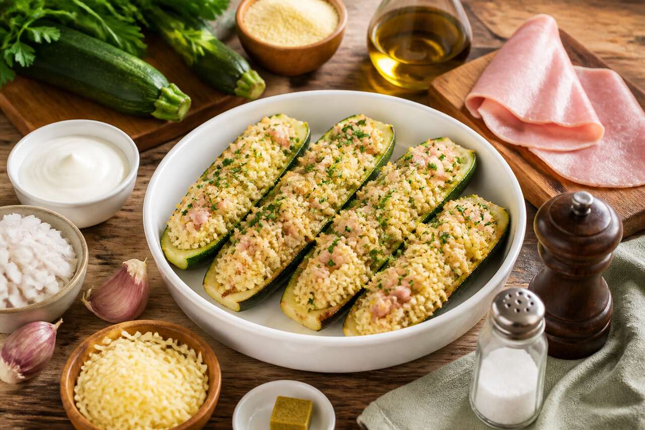 Recette de courgette farcie Ă la semoule, jambon et yaourt light