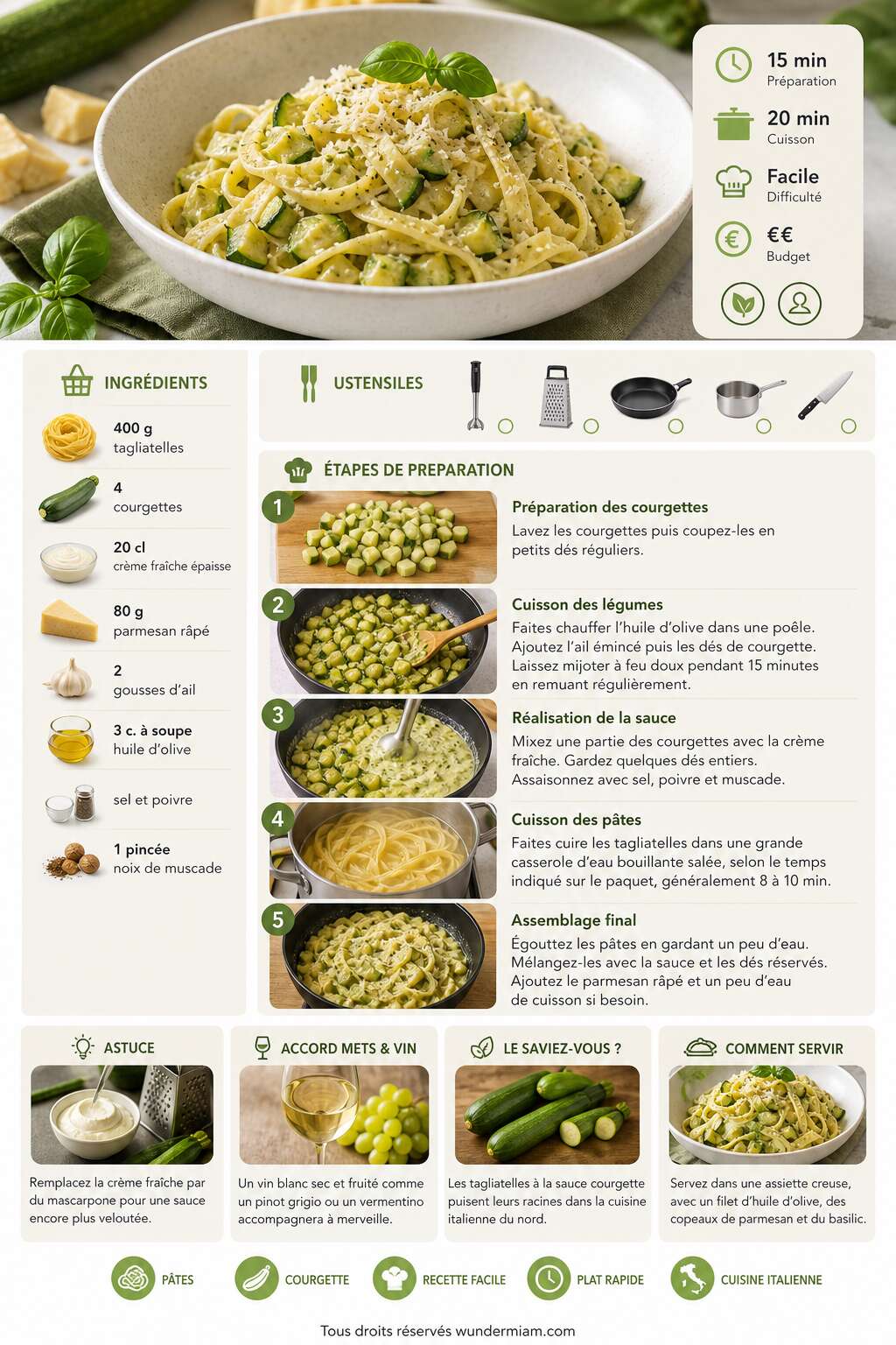 Fiche recette Recette de tagliatelles à la sauce courgette : simple et savoureuse Fiche recette Recette de tagliatelles à la sauce courgette : simple et savoureuse