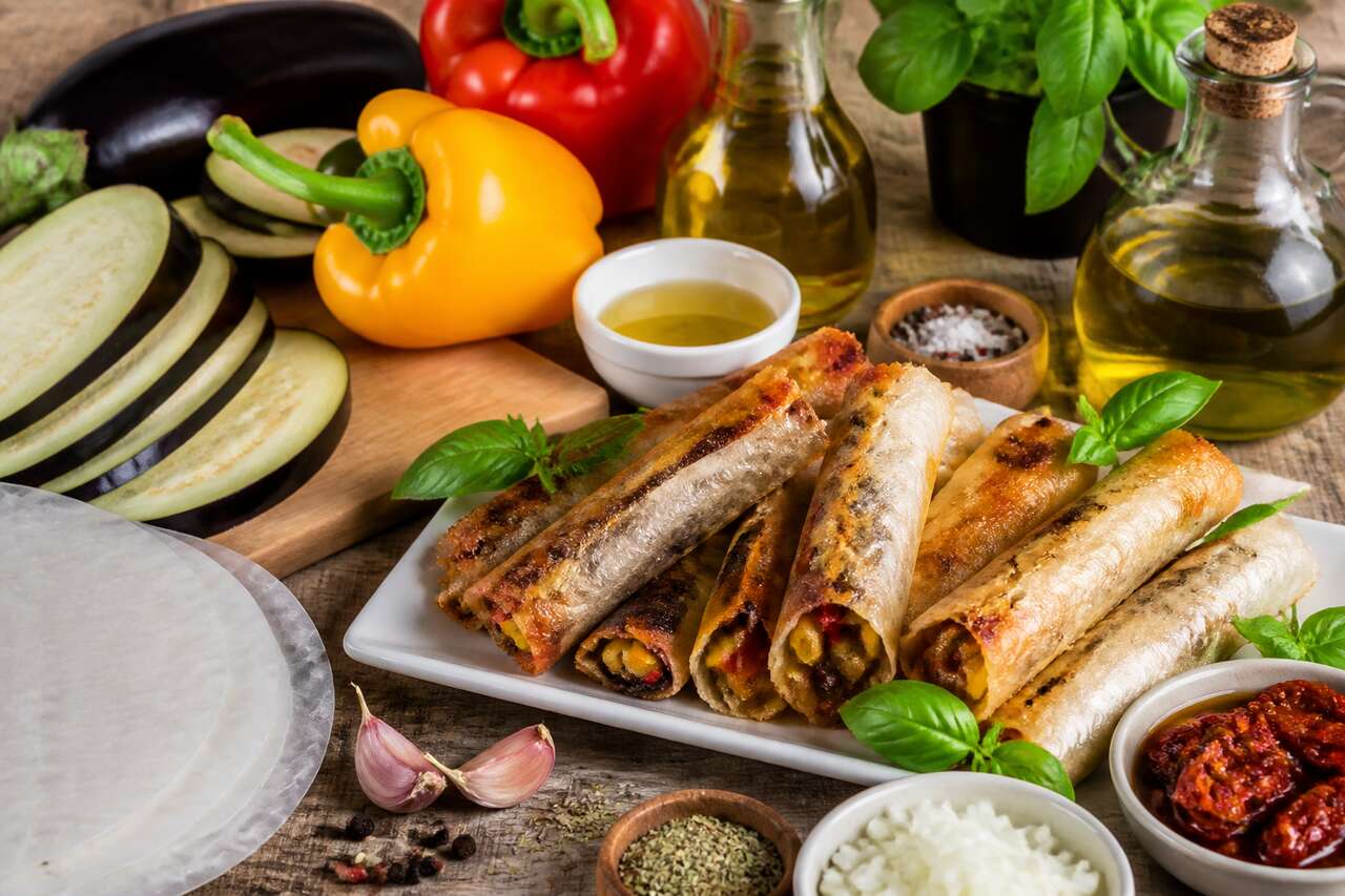 Recette de nems provençaux à l'aubergine et aux poivrons