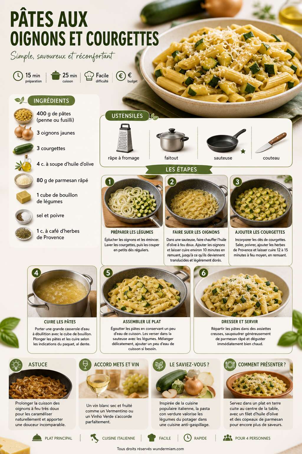 Fiche recette Recette facile de pâtes aux oignons et courgettes Fiche recette Recette facile de pâtes aux oignons et courgettes