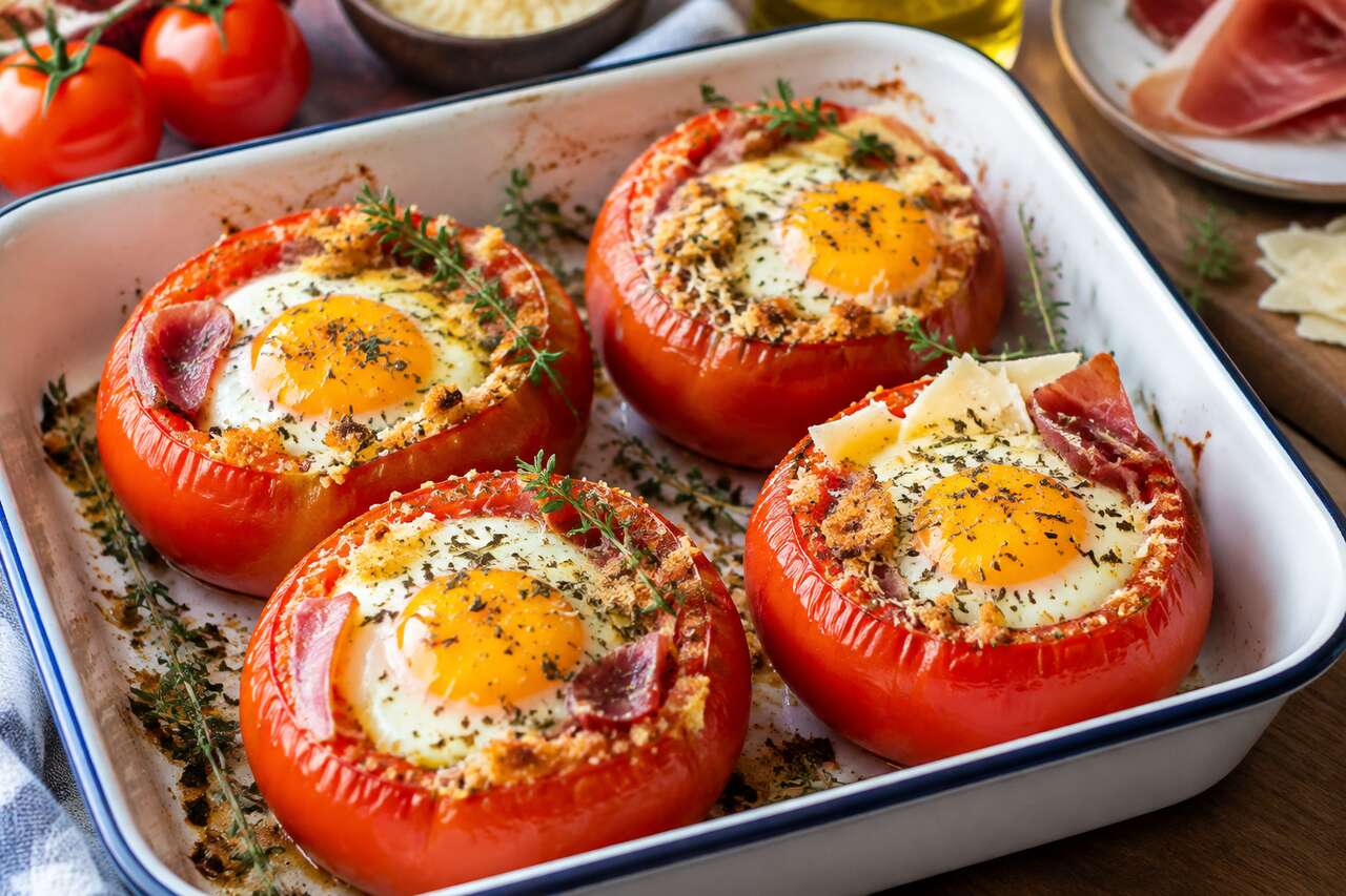 Recette facile d'Ćufs en nids de tomates