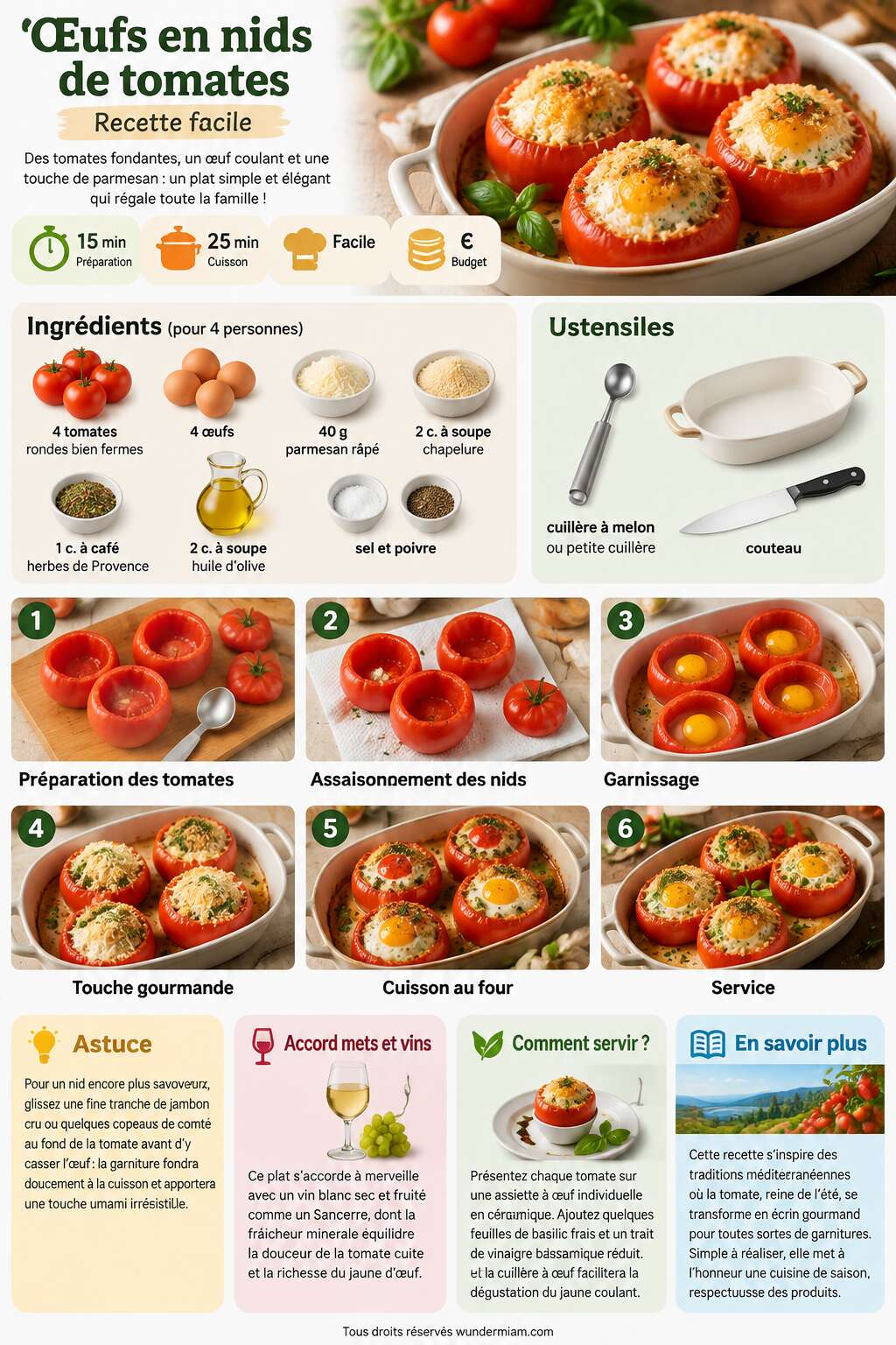 Fiche recette Recette facile d'&oelig;ufs en nids de tomates