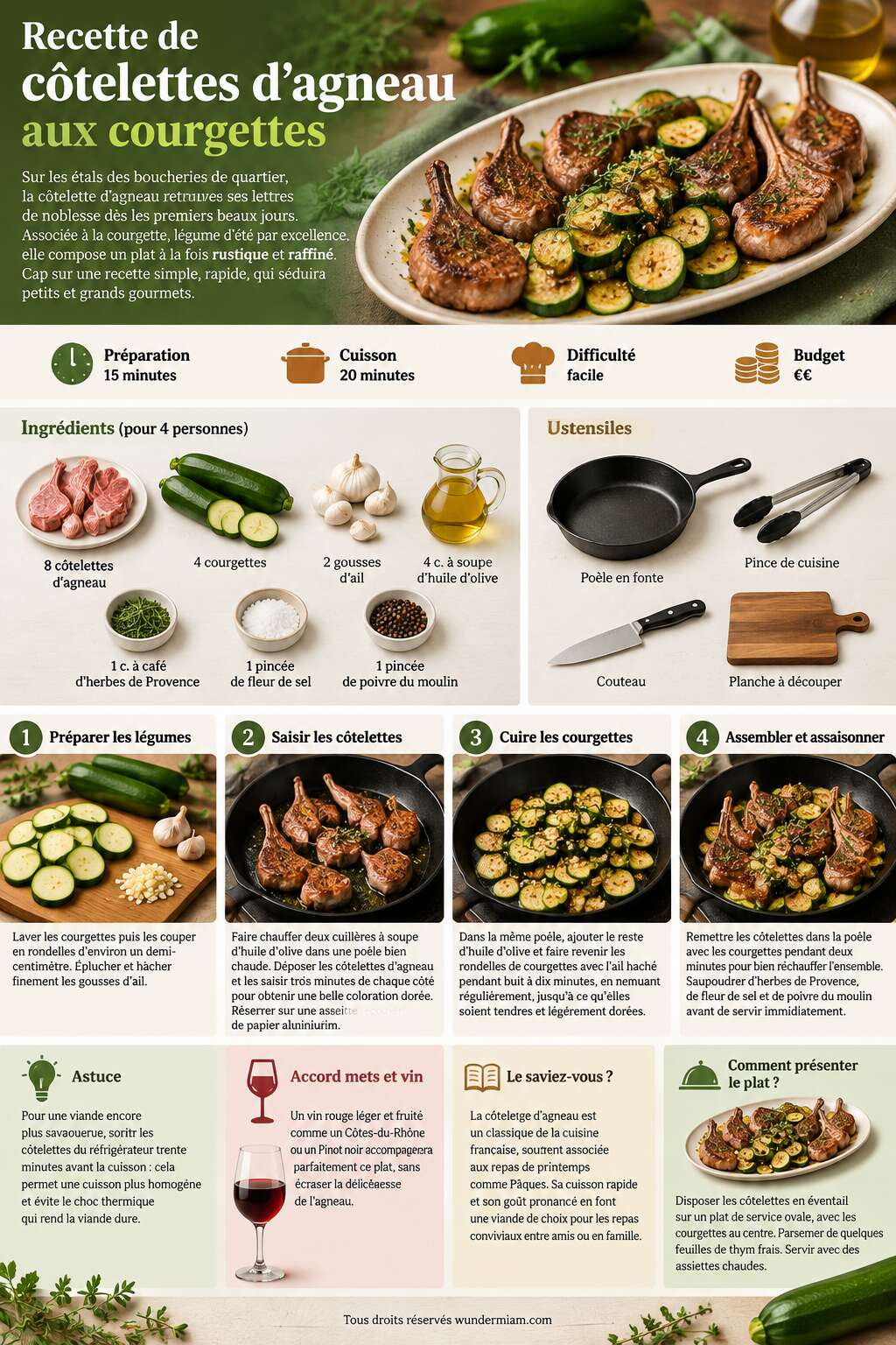 Fiche recette Recette de c&ocirc;telettes d'agneau aux courgettes