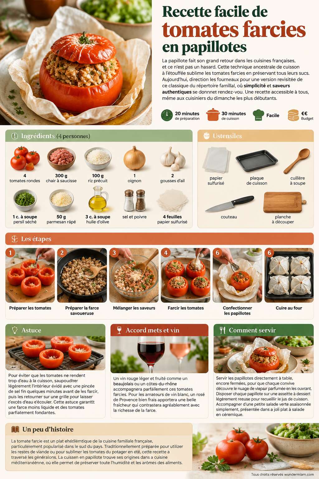 Fiche recette Recette facile de tomates farcies en papillotes