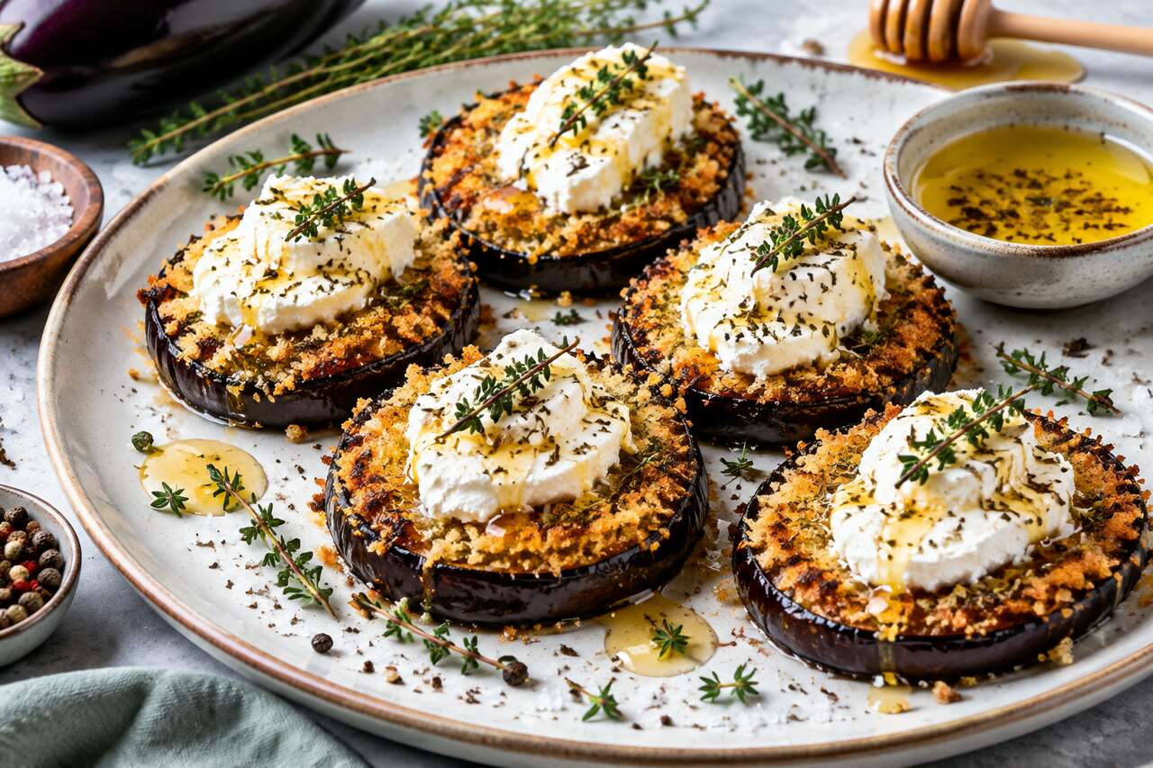 Recette de bouchées d'aubergines au chÚvre