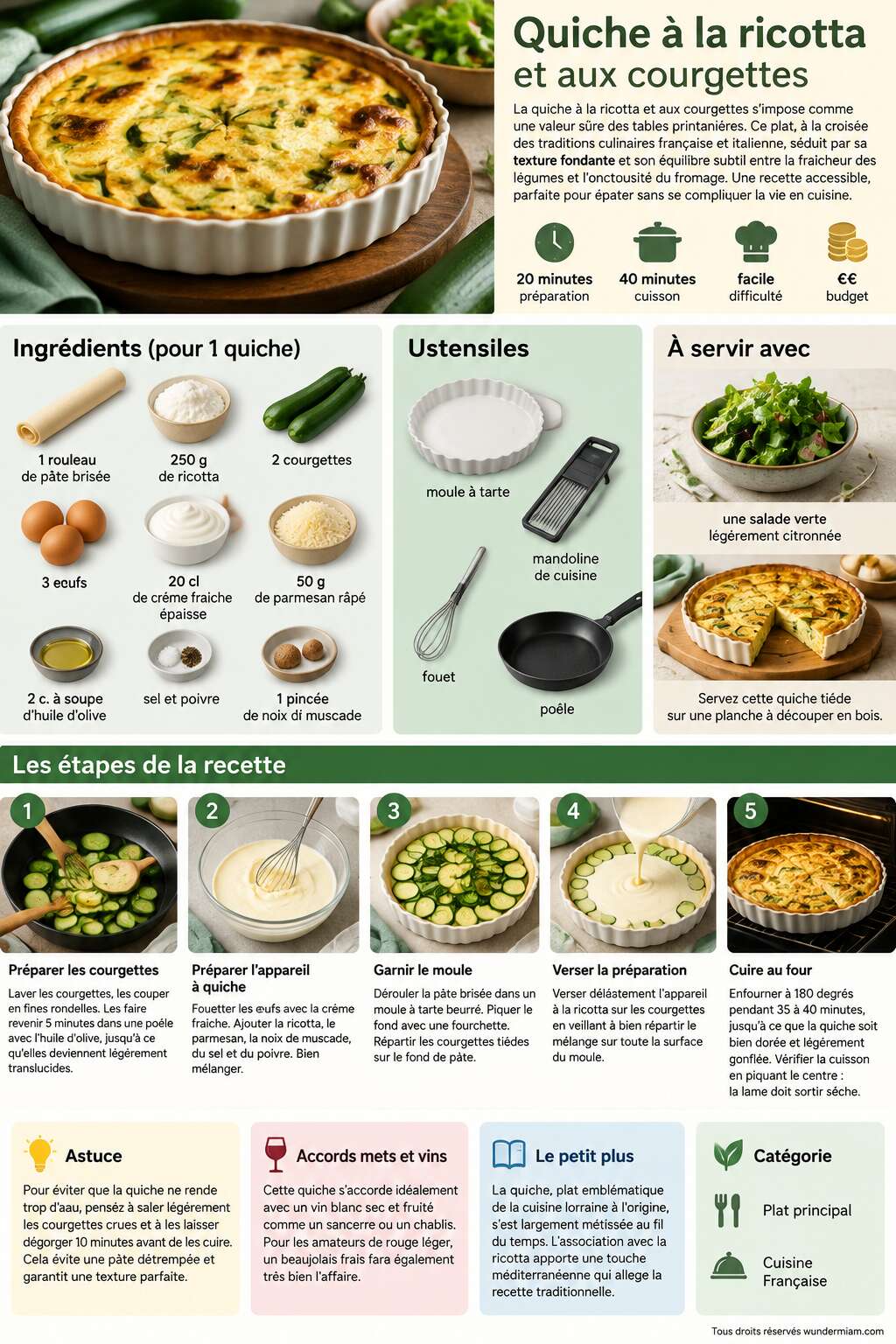 Fiche recette Recette de quiche &agrave; la ricotta et aux courgettes