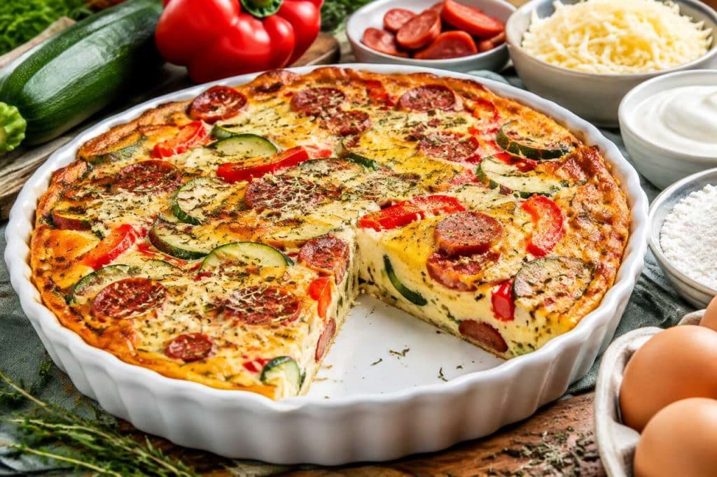Recette de quiche sans pâte courgette, poivron et chorizo