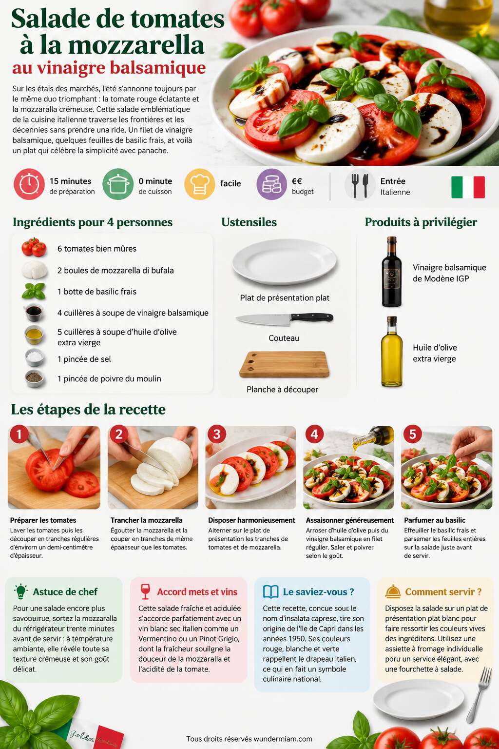 Fiche recette Recette de salade de tomates &agrave; la mozzarella au vinaigre balsamique