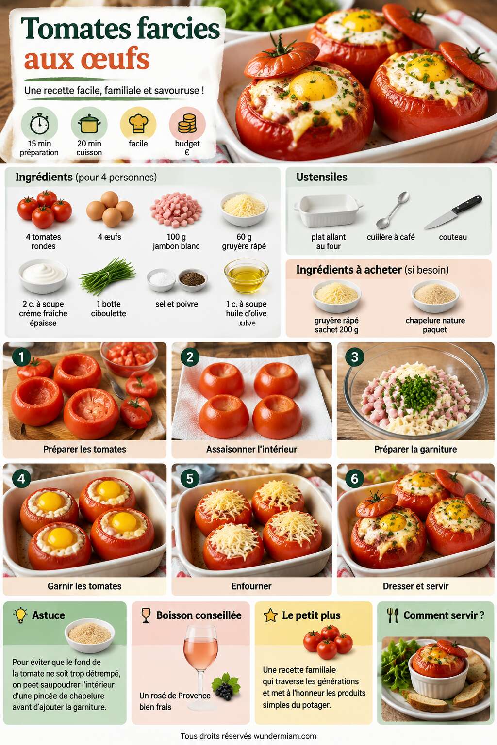 Fiche recette Recette facile de tomates farcies aux œufs Fiche recette Recette facile de tomates farcies aux œufs