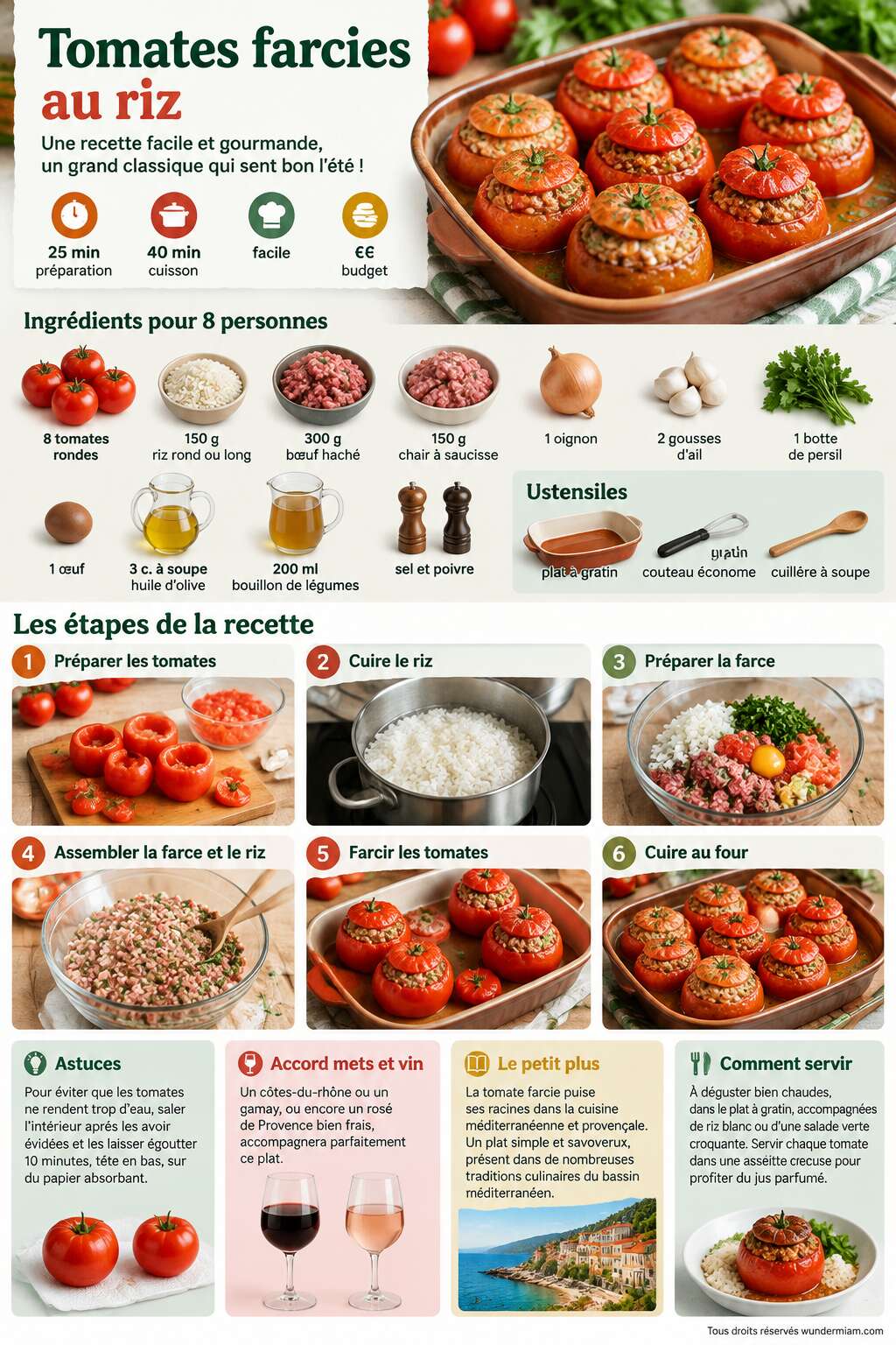 Fiche recette Recette facile de tomates farcies au riz Fiche recette Recette facile de tomates farcies au riz